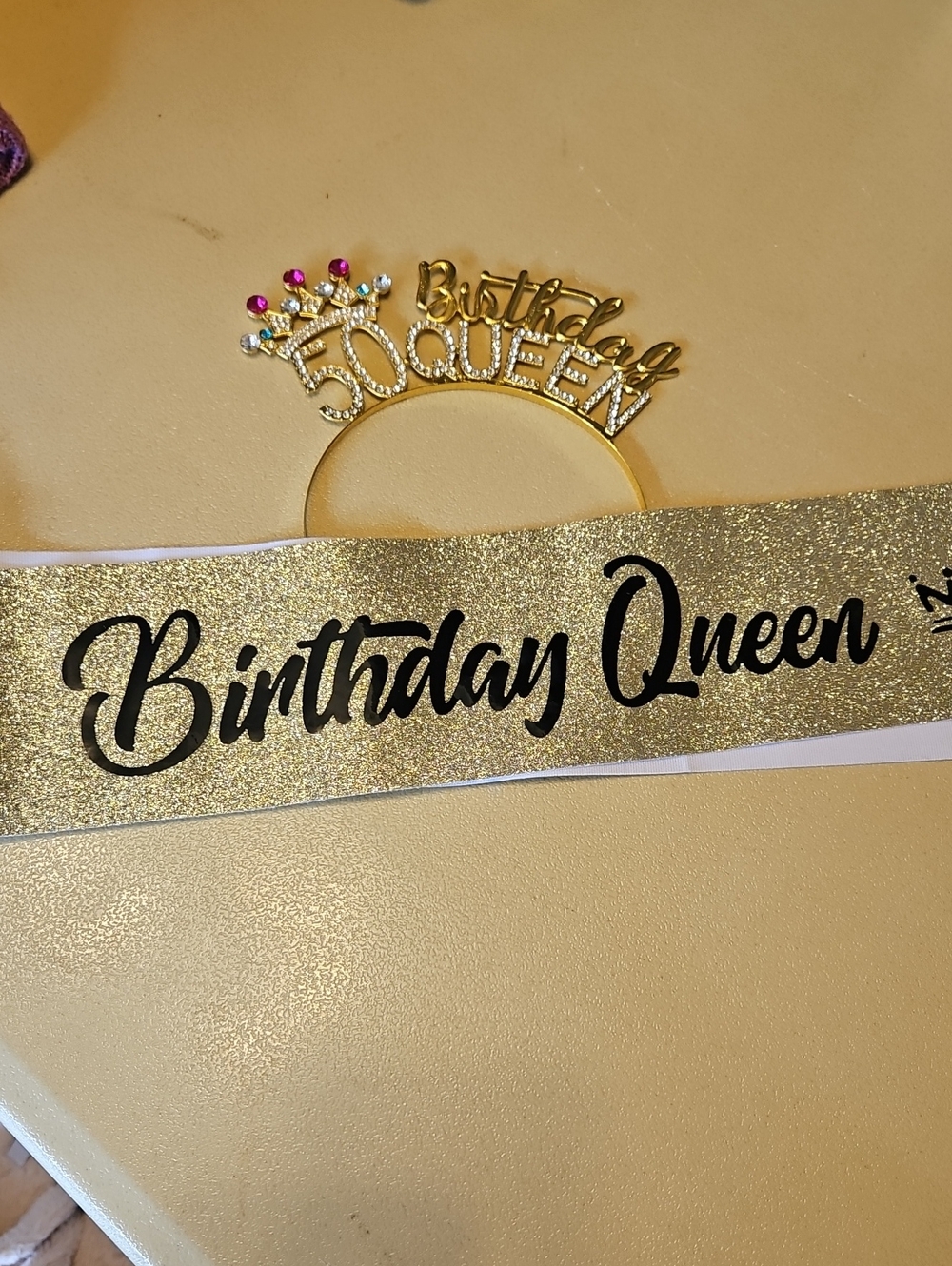 Birthday Queen Gold Sash & Tiara Set - Gold